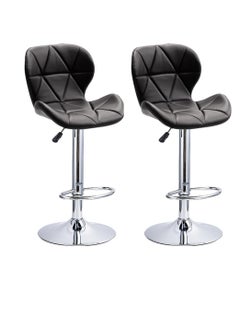 اشتري Height Adjustable Bar Stools PU Faux Leather Padded Swivel Barstools Modern Counter Height Chairs with Backrest and Footrest for Pub Kitchen Counter (Black, 2) في السعودية