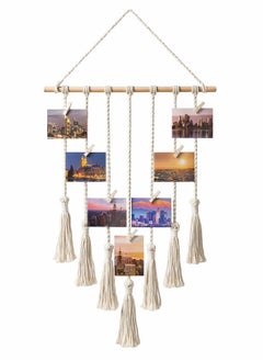 Buy Macrame Wall Hanging Photo Card Display With Wood Clips Pictures Organizer Bohemian Handmade Woven Tapestry Home Decor, 27"L x 17''W in Saudi Arabia