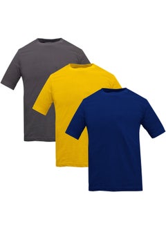 Buy Mens Premium 100% Combed Cotton Plain Crew Neck 3 Pack T-Shirts Soft Breathable Tees Comfort Shirts in UAE