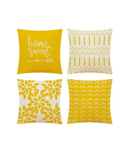 اشتري Pillow Covers 18*18 Set of 4, Modern Sofa Throw Cover, Decorative Outdoor Linen Fabric Case for Couch Bed Car Home Decoration 45x45cm (Yellow, 18x18, 4) في السعودية