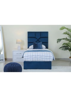 Buy Elliana Single Bed Velvet Blue 90x200 cm in UAE