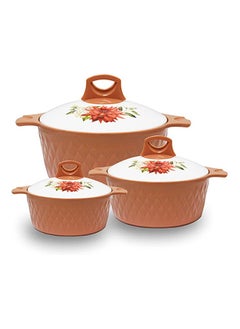 اشتري Casserole Diamond Set Of 3 Pcs 1.0 L, 1.5 L, 2.5 L Stainless Steel Insulated Hotpot Food Warmer Brown في الامارات