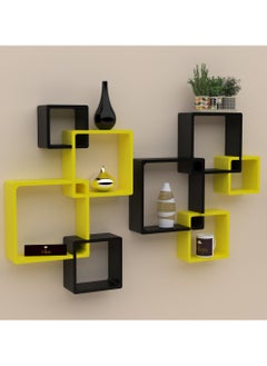 اشتري Wooden Twist rafuf wooden intersecting wall shelves yellow & black في الامارات