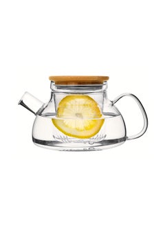 Buy 600ml Borosilicate Glass Teapot with Glass Infuser Elegantly Designed for Loose Leaf & Blooming Tea  Clear Leaf, With  Bamboo Lid And Strainer. Heat Resistant Stovetop Safe Glass Kettle. in UAE