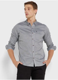 Buy Men Grey Slim Fit Printed Pure Cotton Casual Shirt in Saudi Arabia