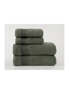 Buy 4 Piece Bathroom Towel Set - TRIANGLE - 500 GSM - 100% Cotton Terry - Jacquard Border- 2 Bath Towel 70X140 cm & 2 Hand Towel 50x90 cm- Luxury Touch - Extra Absorbent-Green in UAE