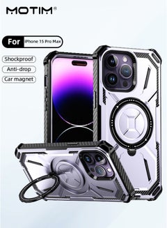 Buy iPhone 15 Pro Max Case with Armor Design Military Grade Protection Heavy Duty Protective Built-In Kickstand Phone Case Cover with Rotable Ring Holder Support Magnetic Charging in UAE
