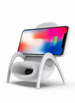 Buy Wireless Charger,Portable Mini Chair Wireless Charger Supply for All Phones,Multipurpose Phone Stand with Musical Speaker Function,USB Cable Power Bank-White in Saudi Arabia