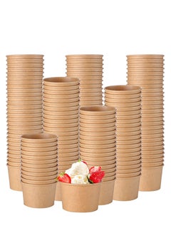 Buy Paper Ice Cream Cups 4oz Disposable Brown Paper Dessert Bowls For Frozen Yogurt Soup 100PC in UAE