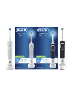 اشتري Vitality D100 Black And White 1+1 Free Bundle Electric Rechargeable Toothbrush, 2 Minutes Timer, Cross Action Brush Head, With Uae 3 Pin Plug في الامارات