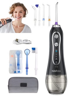 Buy H2ofloss Water Flosser Portable Dental Oral Irrigator with 5 Modes, 6 Replaceable Jet Tips, Rechargeable Waterproof Teeth Cleaner for Home and Travel -300ml Detachable Reservoir Black in UAE