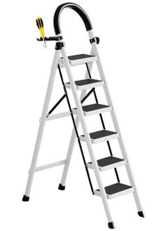 اشتري 6 Steps Multifunction Household Indoor Folding Ladder and Storage Rack Suitable for Kitchen Home and Living Room في الامارات