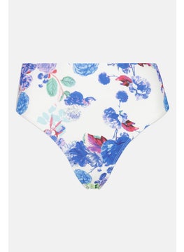 Buy Women Floral Print Pull On Bikini Bottom, White/Blue Combo in UAE