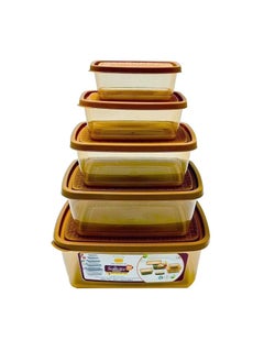 Buy Solitaire Microwave Safe Food Container Set of 5 Pcs Brown in UAE