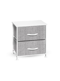 Buy FCG Home - Chest of Drawers, Fabric Storage Organizer Unit for Bedroom Living Room, Steel Frame, Fabric Bins & Wooden Top, Side table, night stand (2 Drawer, Grey/White) in UAE