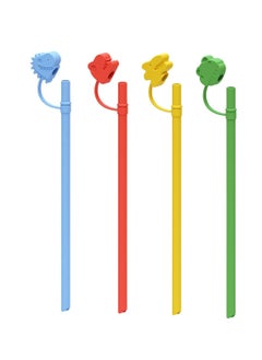 Buy 4Pcs Silicone Straws with Straw Covers Cap for Stanley Cup Accessories, Reusable Straw Replacement & Straw Topper, 12inch Dinosaur Straws with Protector Covers in Saudi Arabia