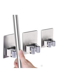 Buy 3-Pieces Self Adhesive Wall Mounted Mop Holder for Home, Kitchen, Garage Storage in UAE