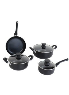 Buy 7 Piece Non-Stick Cookware Set with Tempered Glass Lids and Distributor Black in Saudi Arabia