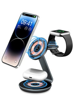 Buy Wireless Charging Station 3 in 1 Fast Wireless Charger Stand Multiple Devices Black in Saudi Arabia