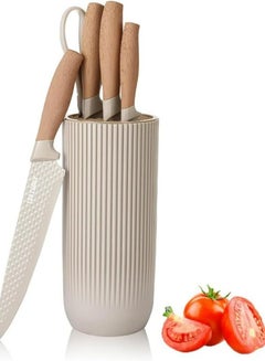 Buy Oasisgalore 6pcs Kitchen Knife Set Stainless Steel Chef Knife Set with Knife Block Khaki for Home Restuarant in UAE