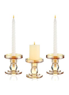 اشتري Gold Glass Candle Holder for Pillar Taper Candlestick Holders Decorative Set of 3 Formal Events Wedding Holiday DéCor Table Centerpiece Decoration في الامارات