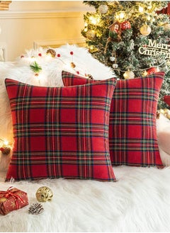 Buy Christmas Throw Pillow Covers Set of 2 Christmas Pillowcase Scottish Tartan Cushion Case for Farmhouse Home Winter Holiday Plaid Decorative Pillowcases Red and Green 18 x 18Inches (Large Grid) in UAE