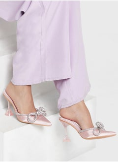 Buy Satin Diamante Bow Flared Heel Pump Pink in Saudi Arabia