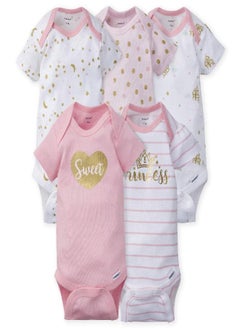 Buy Gerber Baby Girls 5-Pack Short Sleeve Variety Onesies Bodysuits Princess Arrival Newborn in UAE