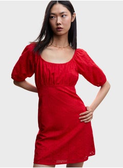 Buy Puff Sleeve Openwork Dress in UAE