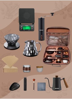 Buy V60 Coffee Maker Set, 12 Piece Coffee Drip Set With  Carbon Fiber Handbag Coffee Maker Set ,Manual Pour Over Coffee Maker Set with Coffee Scale,Coffee Pot,Coffee Filter,for Coffee Lover in UAE