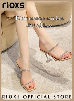 Buy Women's High Heel Sandals Ankle Strap Square Open Toe Ankle Strap Chunky Heels Shoes in Saudi Arabia