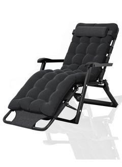 اشتري Oversized Lounge Chair for Outside with Headrest Folding Camping Chair for Outside Garden Lawn Beach Adjustable Reclining Patio Chair with Cushion Black في الامارات