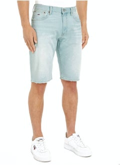 Buy Men's Ryan Distressed Denim Shorts -  Stretch recycled cotton denim, Light Blue in UAE