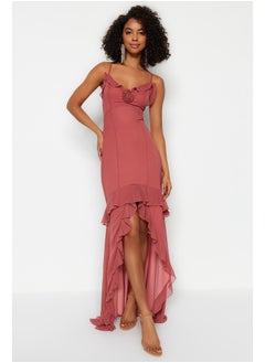 Buy Dried Rose Weave Chiffon Flared Evening Dress TPRSS23AE00053 in Egypt