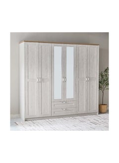 Buy Brooklyn 6-Door Wardrobe with 2 Drawers and Mirror 240 x 220 x 55 cm in Saudi Arabia