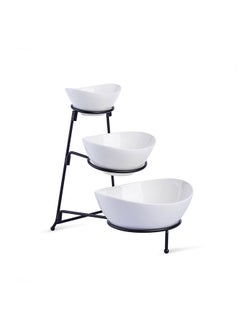 Buy Toben 3-Piece Serving Bowl With Metal Stand 29X18X27.5Cm - White in UAE