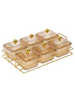 Buy 6 Pieces Snack Serving Tray with Lid,Multipurpose Light Luxury Fruits and Snack Storage Bowls,Divided Serving Dishes ,Clear Candy Nut Serving Container Set with Metal Rack Serving Bowls for Candy, Fruits, Nuts Portable Snack Platters Storage Box in UAE