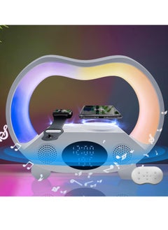 اشتري Intelligent LED Table Lamp 2024 New Intelligent LED Table Bluetooth 5.3 Speaker 15W Wireless Charging RGB Atmosphere Light 6 in 1 Wireless Charging Night Light Home Bedroom Gift White في الامارات