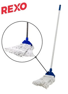 Buy Cotton Thread Mop With A Handle Is Ideal For Cleaning All Types Of Floors Under Sofas And Beds. It Is Equipped With A Strong Metal Stick And A Hanging Loop For Easier Cleaning. in Saudi Arabia