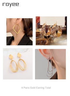 Buy 4 Pairs Of 2023 New Minimalist Metal Earrings With Golden Tassels And Allergy Resistant Silver Needles in UAE