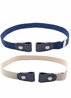 اشتري Belts, No Buckle Stretch Belt Adjustable Invisible Belt Elastic Belt No Bulge No Hassle Buckle-free Pant Belt, for Jeans Dresses Women Or Men 2pcs (blue + khaki) في الامارات