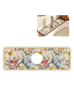 Buy Sink Splash Guard Mat Floral Pattern Faucet Mat Sink Faucet Absorbent Mat Soft Texture Strong Anti-slip Quick Water Absorption Moderate Thickness Smooth Edges En-Friendly Odorlessfor Bathroom in UAE