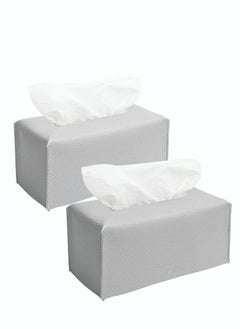 اشتري Tissue Box Cover Rectangular 2 Pack Grey Leather Tissue Box Cover Decorative Tissue Box Holder for Bathroom Bedroom Office Living Room Car, 9.5"X5"X5" في السعودية