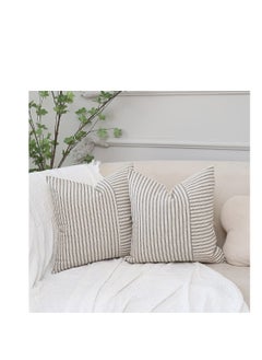 Buy Grey and Beige Patchwork Farmhouse Throw Pillow Covers 18 x 18 Inch, Pack of 4 Striped Linen Decorative Pillow Case for Sofa Couch Chair Bedroom Modern Decor(Grey) in Saudi Arabia