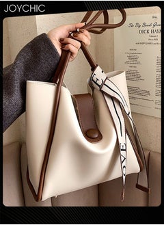 اشتري Women Retro Large Capacity Shoulder Tote Bag Leather Waterproof and Wear Resistant Handbag Ladies Messenger Crossbody Bag for Travel Daily Work White في الامارات