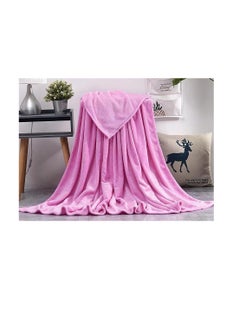 Buy Light weight Extra Soft King Size Solid Blanket all season Flannel Fleece Throw Blanket 200x230cm 100% Polyester-Pink in UAE