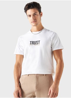 Buy Slogan Print Pique T-Shirt With Crew Neck in UAE