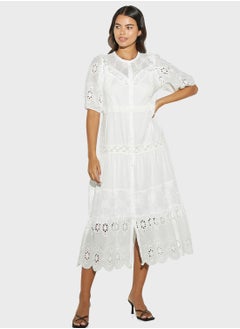 Buy Open Work Front Slit Tiered Dress in UAE