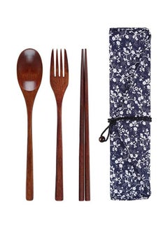 اشتري Wooden Fork Spoon Three-piece Suit Travel Portable Tableware Nice Dinnerware في الامارات