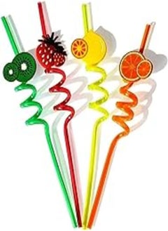 اشتري Reusable Acrylic Drinking Straws, Spiral Fruit Shape, 4 Piece في مصر